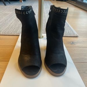 Vince Camuto studded open toe booties.